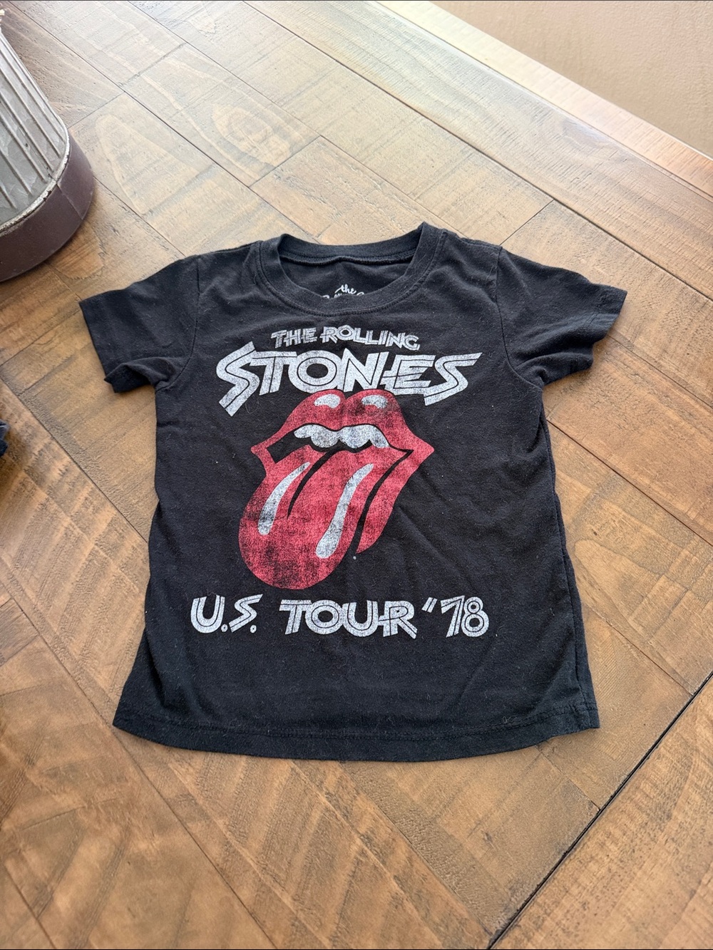 the Rolling Stones Kids Black Short Sleeve Tee with Red Tongue Graphic